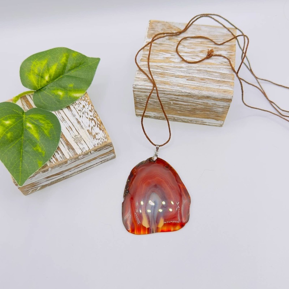 Large Agate Slice Statement Necklace Boho